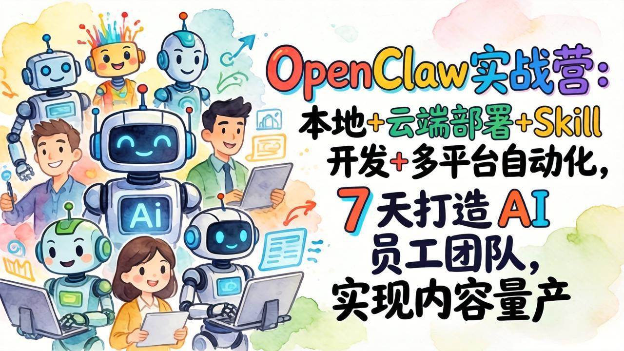 （17626期）OpenClaw实战营：本地+云端部署+Skill开发+多平台自动化，7 天打造 AI 员工团队，实现内容量产-驿想项目网