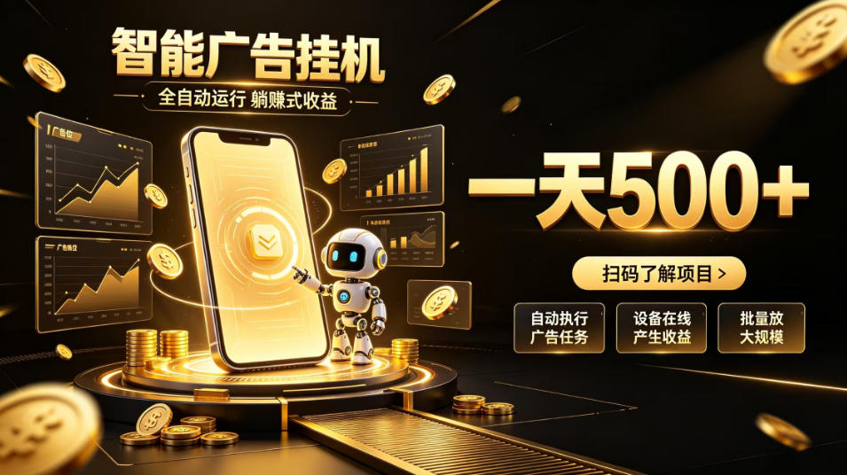 智能广告挂G项目，无需人工值守，全自动躺賺增收，单日收益可达500+【揭秘】-驿想项目网