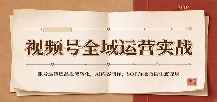 视频号全域运营实战：账号运转选品投流转化，AI内容制作，SOP落地微信生态变现-驿想项目网