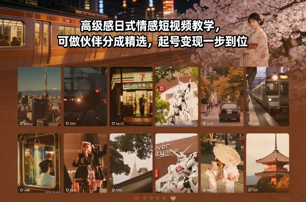 高级感日式情感短视频教学，可做伙伴分成精选，起号变现一步到位-驿想项目网