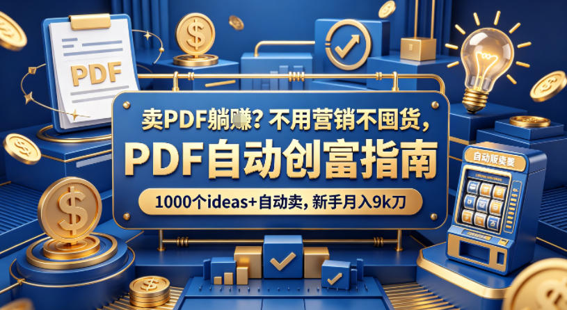 卖PDF躺賺？不用营销不囤货，PDF自动创富指南，1000个ideas+自动卖，新手月入9k刀【原创双语字幕】-驿想项目网