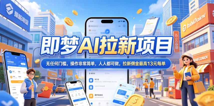 2026年即梦AI拉新项目最新玩法，无任何门槛，操作非常简单，人人都可做，拉新佣金最高13元每单-驿想项目网