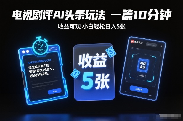 电视剧评AI头条玩法,一篇10分钟,收益可观,小白轻松日入5张+【独家】-驿想项目网