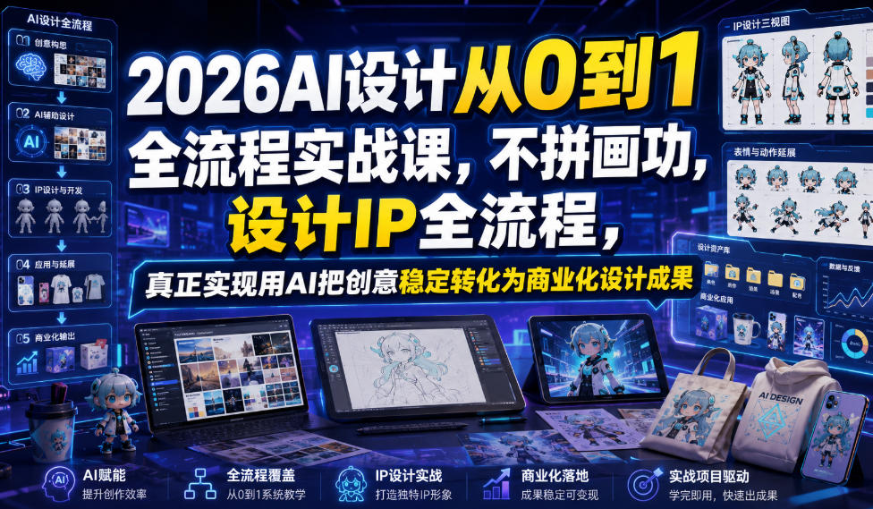 2026AI设计从0到1全流程实战课,不拼画功,设计IP全流程,真正实现用AI把创意稳定转化为商业化设计成果-驿想项目网