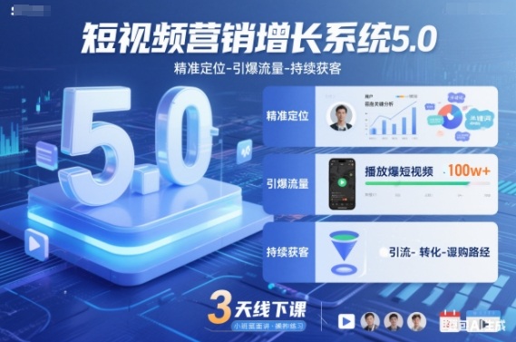短视频营销增长系统5.0,精准定位-引爆流量-持续获客,3天线下课(音频+图片)-驿想项目网