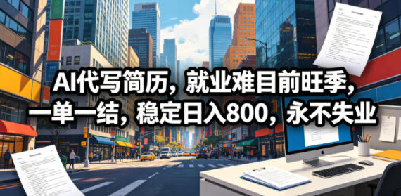 AI代写简历，就业难目前旺季，一单一结，稳定日入800，永不失业-驿想项目网