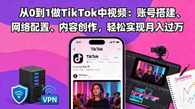 （16461期）从0到1做TikTok中视频：账号搭建、网络配置、内容创作，轻松实现月入过万-驿想项目网