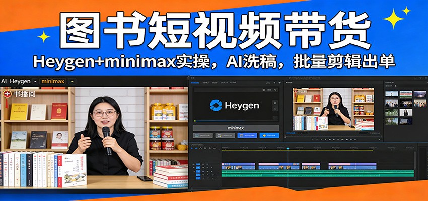 图书短视频带货：Heygen+minimax实操，AI洗稿 ，批量剪辑出单-驿想项目网