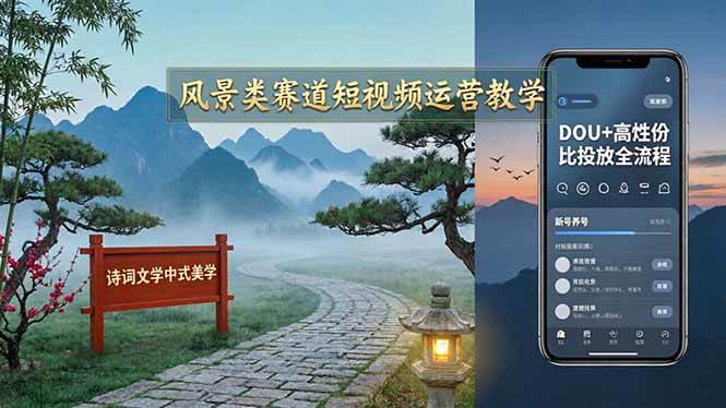 （17992期）风景类赛道短视频运营教学：诗词文学中式美学，新号养号对标账号定位，DOU+高性价比投放全流程-驿想项目网