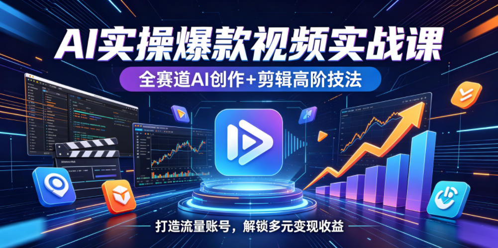 AI实操爆款视频实战课，全赛道AI创作+剪辑高阶技法，打造流量账号，解锁多元变现收益-驿想项目网