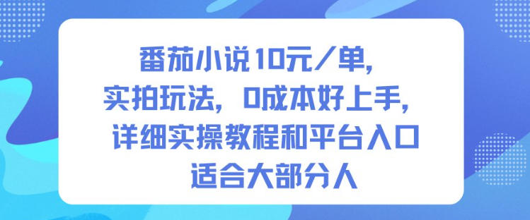 番茄小说10米每单,实拍玩法,0成本好上手,详细实操教程和平台入口适合大部分人-驿想项目网