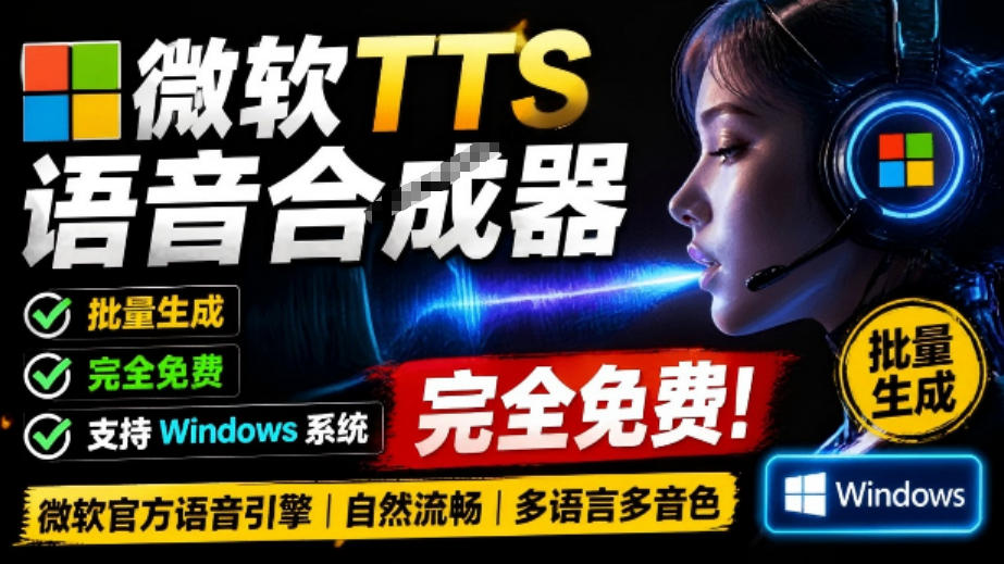 微软TTS免费语音配音生成器，完全免费，支持多语音、多音色选择，Windows系统专用TTS语音合成器-驿想项目网