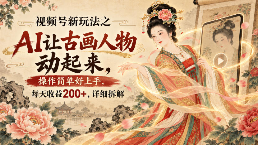 视频号新玩法之AI让古画人物动起来,操作简单好上手,每天收益200+,详细拆解-驿想项目网