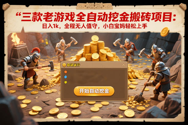 三款老游戏全自动挖金搬砖项目：日入1k，全程无人值守，小白宝妈轻松上手【揭秘】-驿想项目网