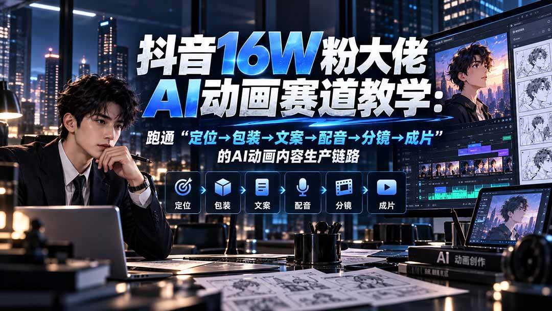 （20791期）抖音16W粉大佬规则门禁AI动画赛道教学：跑通“定位→包装→文案→配音→分镜→成片”的AI动画内容生产链路-驿想项目网