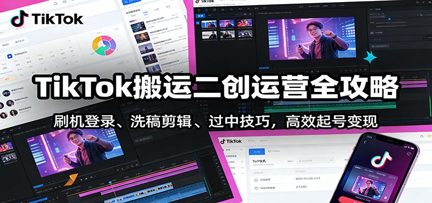 TikTok搬运二创运营全攻略：刷机登录、洗稿剪辑 、过中技巧，高效起号变现-驿想项目网