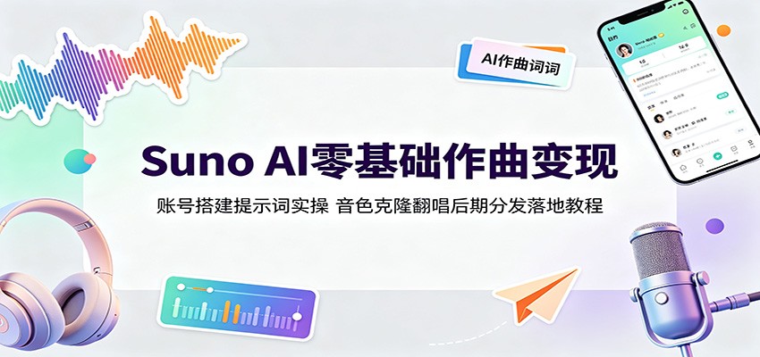 Suno AI零基础作曲变现:账号搭建提示词实操,音色克隆翻唱后期分发落地教程-驿想项目网
