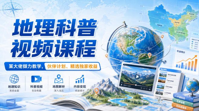 地理科普视频课程，某大佬倾力教学，伙伴计划、精选独家收益-驿想项目网