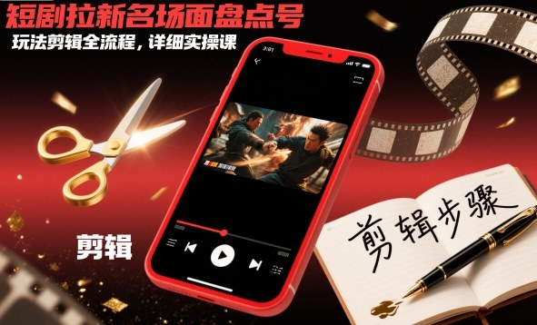 短剧拉新名场面盘点号玩法剪辑全流程,详细实操课-驿想项目网