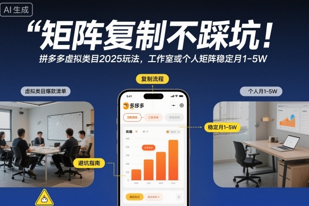 矩阵复制不踩坑!拼多多虚拟类目2025玩法,工作室或者个人矩阵稳定月1-5W【揭秘】-驿想项目网