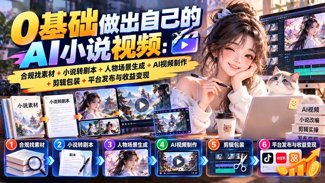 （20741期）0基础做出自己的AI小说视频：合规找素材+小说转剧本+人物场景生成+AI视频制作+剪辑包装+平台发布与收益变现-驿想项目网