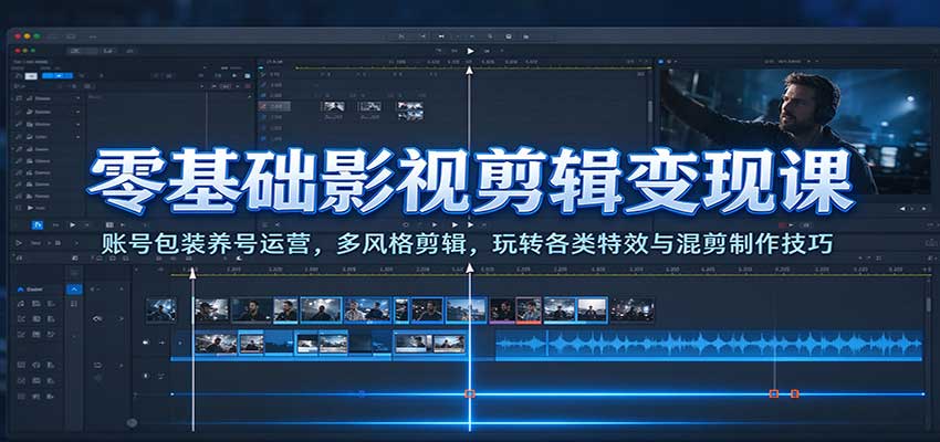 零基础影视剪辑变现课：账号包装养号运营，多风格剪辑，玩转各类特效与混剪制作技巧-驿想项目网