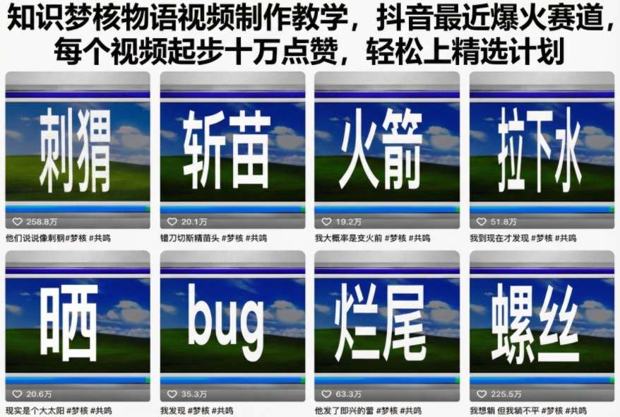 知识梦核物语视频制作教学,抖音最近爆火赛道,每个视频起步十万点赞,轻松上精选计划-驿想项目网