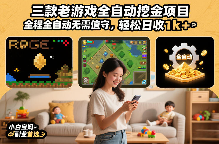 三款老游戏全自动挖金项目，全程全自动无需值守，轻松日收1k+，小白宝妈副业首选【揭秘】-驿想项目网