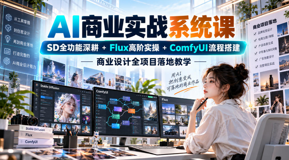 AI商业实战系统课｜SD全功能深耕+Flux高阶实操+Comfyui流程搭建，商业设计全项目落地教学-驿想项目网