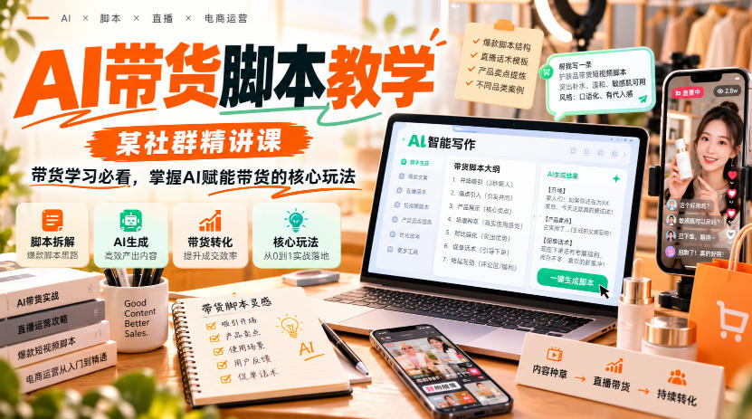 AI带货脚本教学，某社群精讲课，带货学习必看，掌握AI赋能带货的核心玩法-驿想项目网