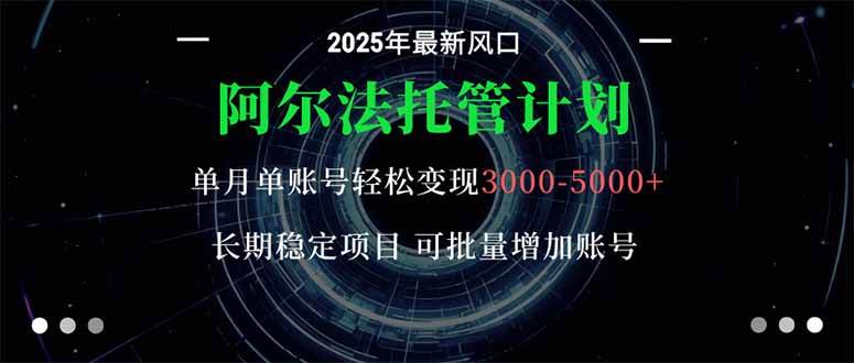 (16360期)阿尔法托管计划 单账号月入3000-5000,长期稳定项目,新手小白轻松上手。-驿想项目网