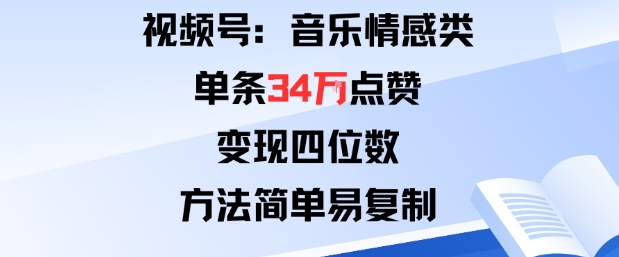 视频号分成计划新玩法:音乐情感类单条34W点赞,变现四位数,方法简单易复制-驿想项目网
