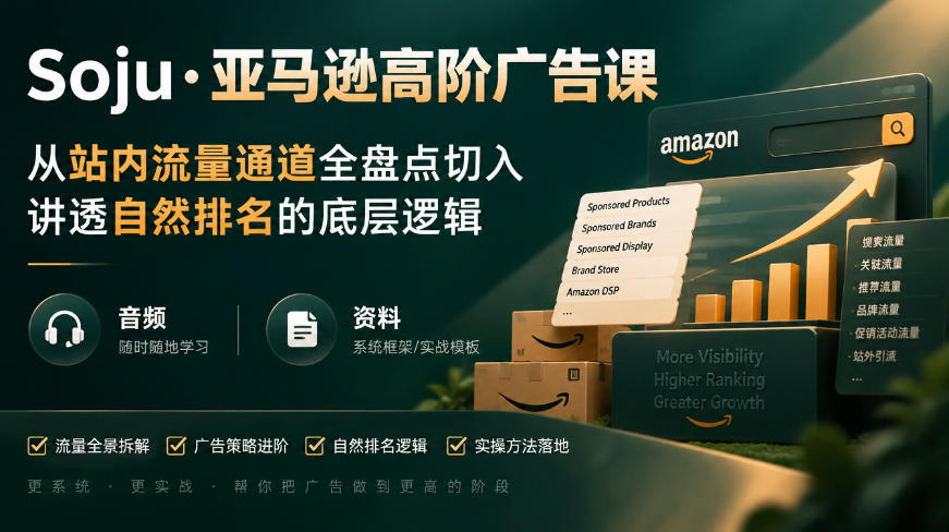 亚马逊高阶广告课，从站内流量通道全盘点切入，讲透自然排名的底层逻辑（直播+音频+资料）-驿想项目网