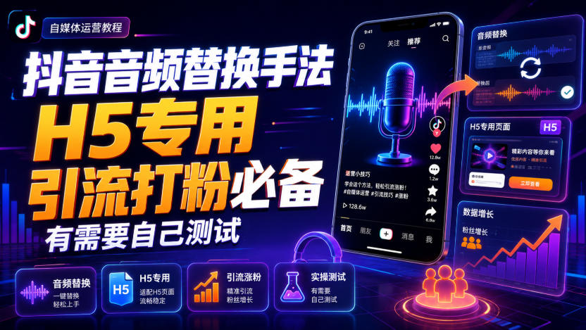 抖音音频替换手法H5专用，引流打粉必备，有需要自己测试-驿想项目网