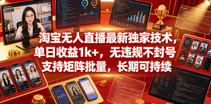 淘宝无人直播最新独家技术，单日收益1k+，无违规不封号，支持矩阵批量，长期可持续【揭秘】-驿想项目网