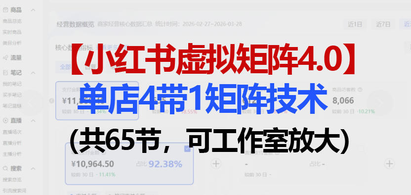 小红书虚拟矩阵4.0技术：单店4带1矩阵（共65节，可工作室放大）-驿想项目网
