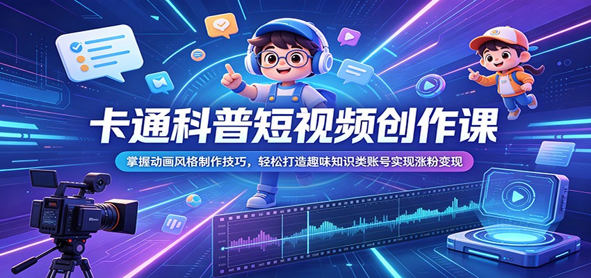 卡通科普短视频创作课:掌握动画风格制作技巧,轻松打造趣味知识类账号实现涨粉变现-驿想项目网
