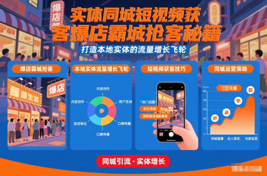 实体同城短视频获客爆店霸城抢客秘籍，打造本地实体的流量增长飞轮-驿想项目网