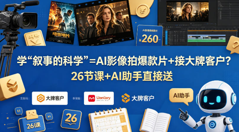 学《叙事的科学》=AI影像拍爆款片+接大牌客户？26节课+AI助手直接送【原创双语字幕】-驿想项目网