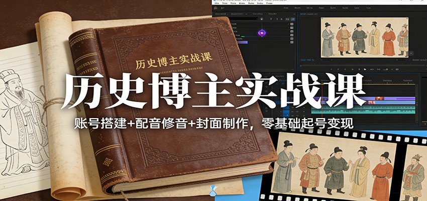 历史博主实战课：账号搭建+配音修音+封面制作，零基础起号变现-驿想项目网