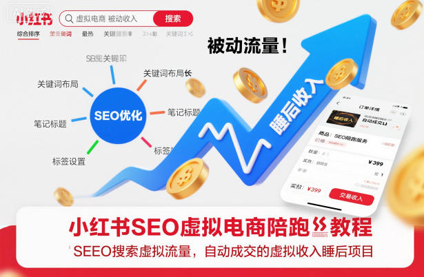 小红书SEO虚拟电商陪跑教程，实现seo搜索被动流量，自动成交的被动收入睡后项目-驿想项目网