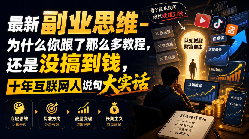 最新副业思维-为什么你跟了那么多教程，还是没搞到钱，十年互联网人说句大实话【揭秘】-驿想项目网