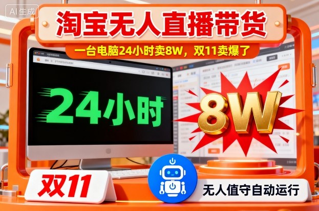 淘宝无人直播带货,一台电脑214小时卖8W,双11卖爆了【揭秘】-驿想项目网