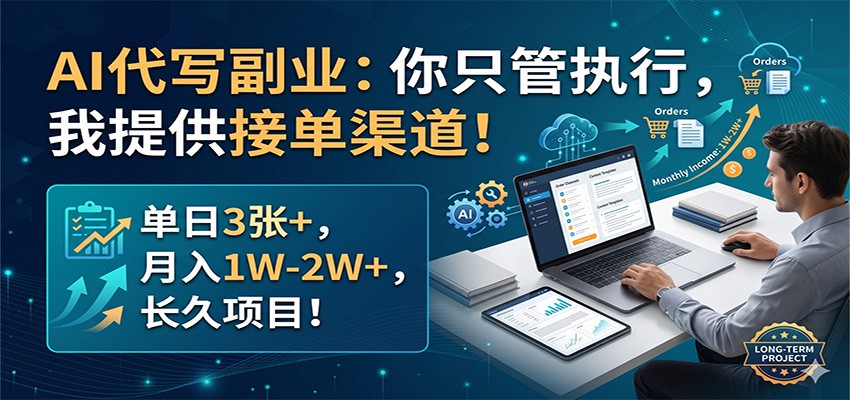 AI代写副业：你只管执行，我提供接单渠道！单日3张+，月入1W-2W+，长久项目-驿想项目网