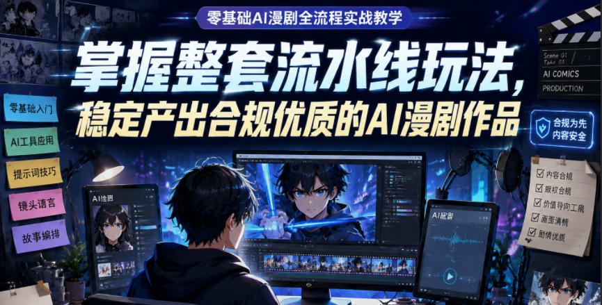 零基础AI漫剧全流程实战教学，掌握整套流水线玩法，稳定产出合规优质的AI漫剧作品-驿想项目网