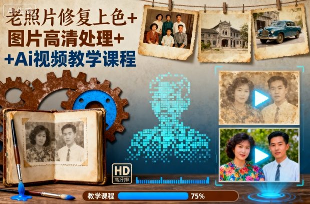 老照片修复上色+图片高清处理+Ai视频教学课程-驿想项目网