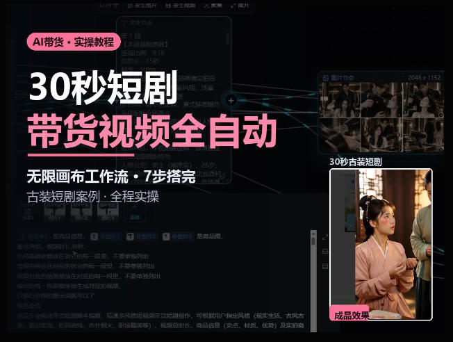 Seedance2.0做短剧带货视频，无限画布工作流·7步搭完古装短剧案例·全程实操-驿想项目网
