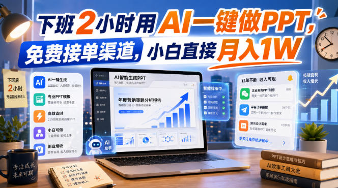 下班2小时用AI一键做PPT，免费接单渠道，小白直接月入1W【揭秘】-驿想项目网