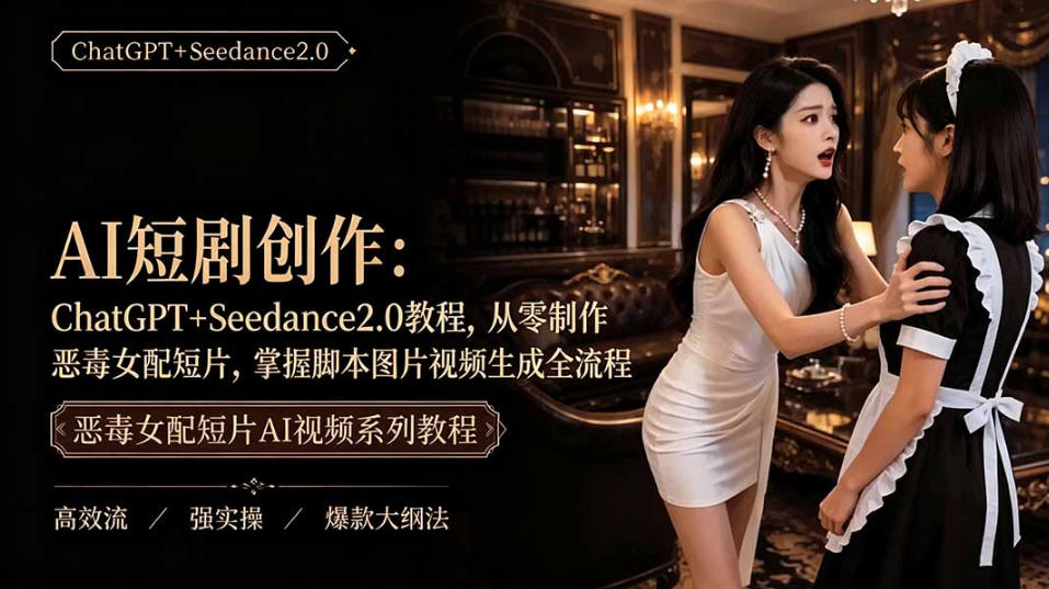 AI短剧从零创作实战课｜ChatGPT脚本撰写+Seedance2.0视频生成，恶毒女配短剧全流程教程-驿想项目网