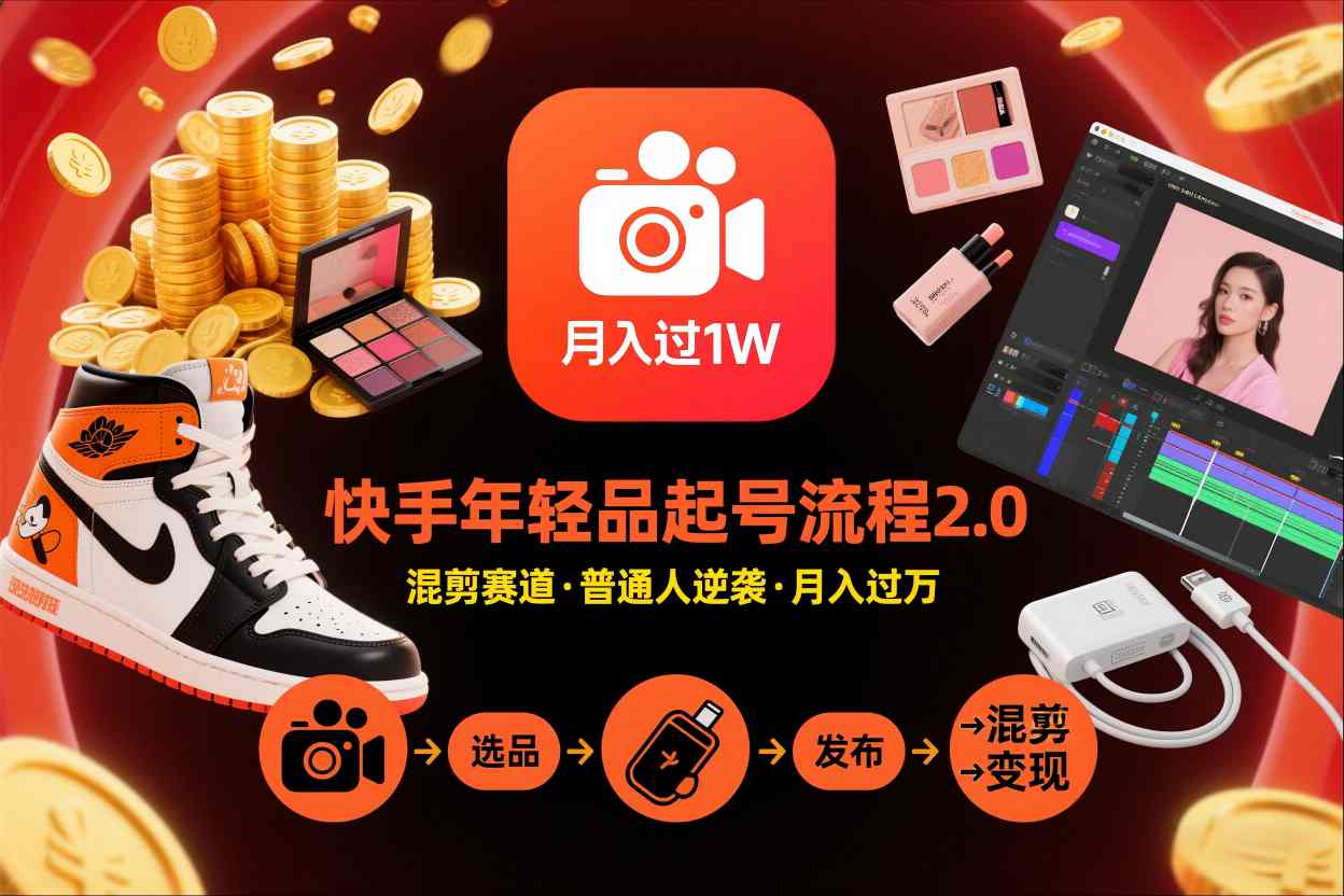 快手短视频带货年轻品起号流程2.0，快手年轻品混剪赛道，普通人也能月入过1W-驿想项目网
